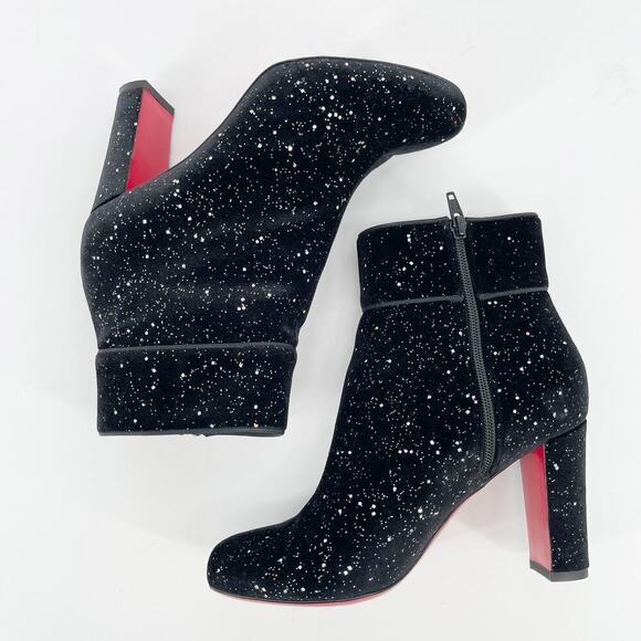 Christian Louboutin Black Moulamax Velvet Galactica 85 Booties Glitter EU 38.5 - Picture 4 of 11